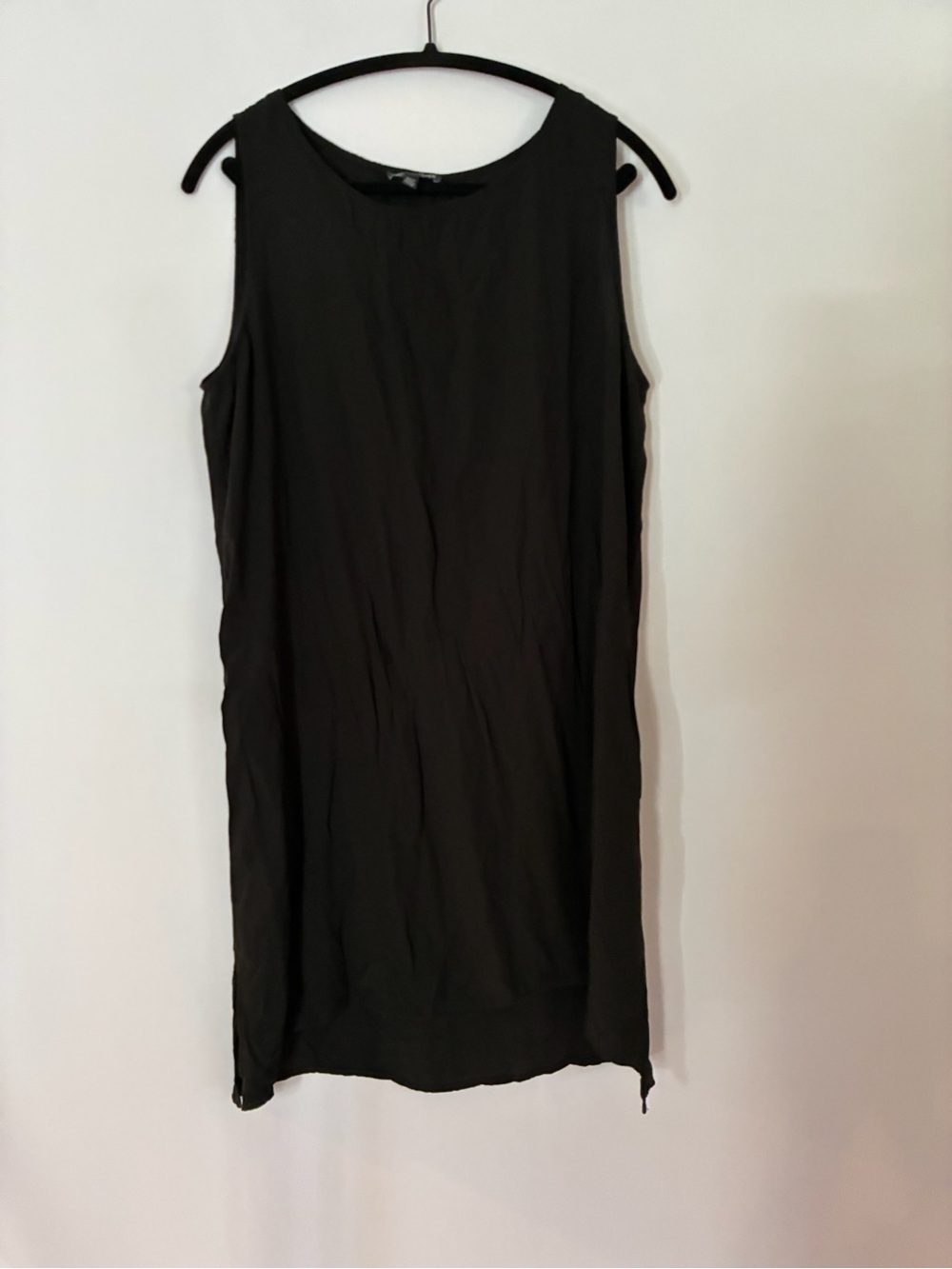 Eileen Fisher 100% Silk Black Sleeveless Mini Shift Dress -Sz L